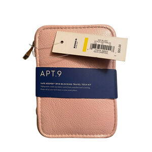 Travel Tech Kit  RFID-Blocking  Apt. 9 Safe Keeper Wallet with Ear Buds-Pink NIP
